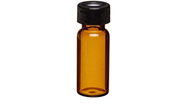 Chai vial nâu 1.8 ml, nắp vặn đen PP có lỗ 12x32mm đệm PTFE đỏ Wheaton