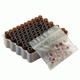 Chai vial nâu 2 ml, cổ nhấn, nắp trắng có lỗ đệm PTFE Rubber Liner, có chổ ghi chú 12x32mm Wheaton