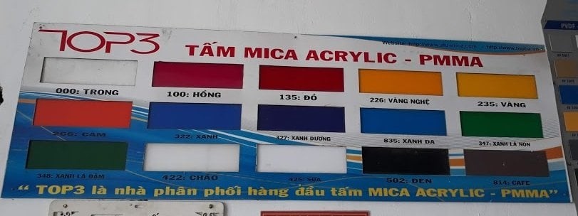 Bảng mã màu tấm mica