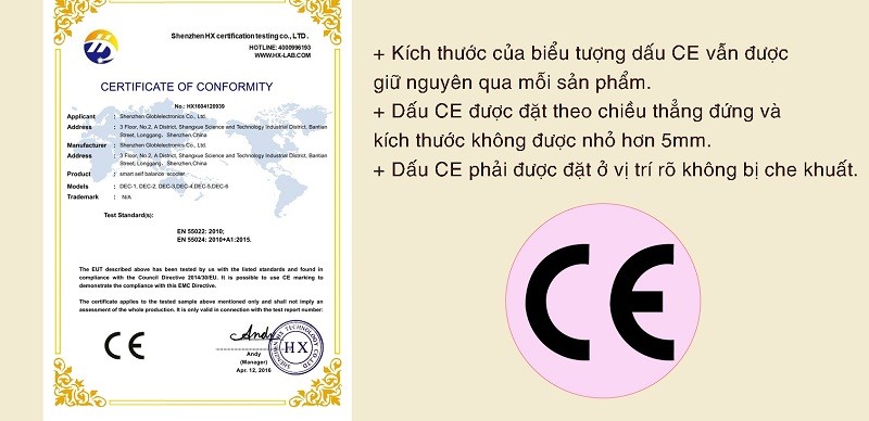 Mẫu giấy chứng nhận CE