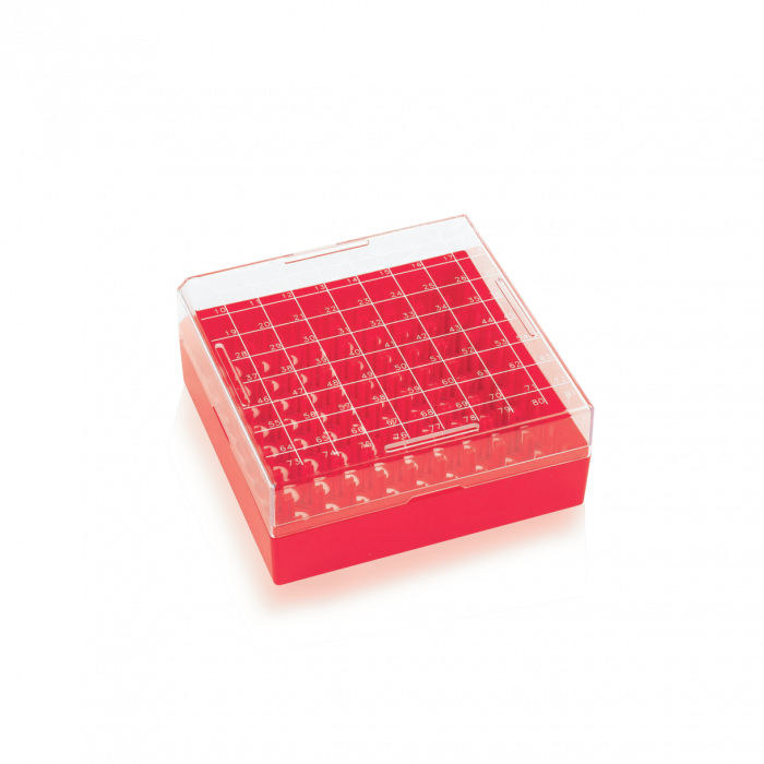 Hộp nhựa trữ Cryo vial 81 chỗ màu đỏ cho tuýp 1.2-2ml Wheaton